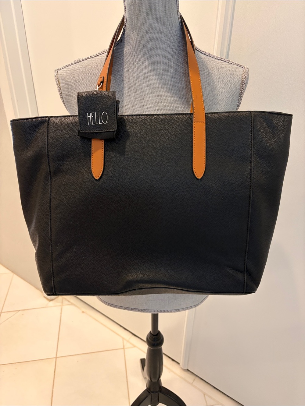Rae Dunn Black Tote with Brown Handles